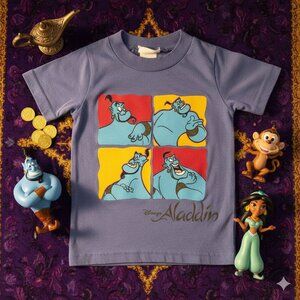 Disney Vintage 1990s Aladdin Toddler Kids Genie Sparkle Blue T-shirt Size 2T